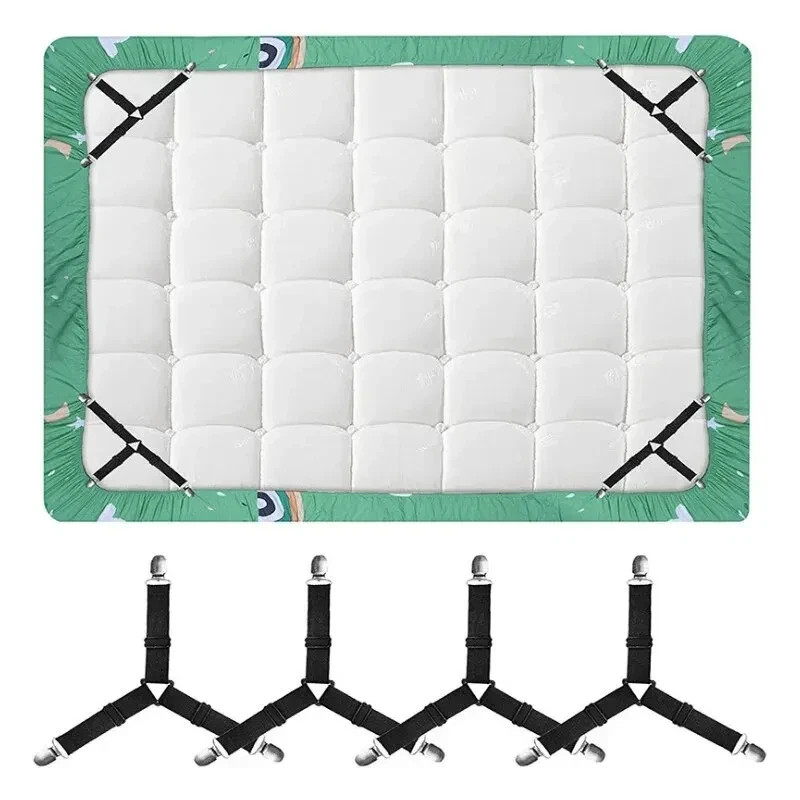 4Bed Sheet Fasteners Adjustable Elastic Suspenders Straps Mattress Covers Clips.