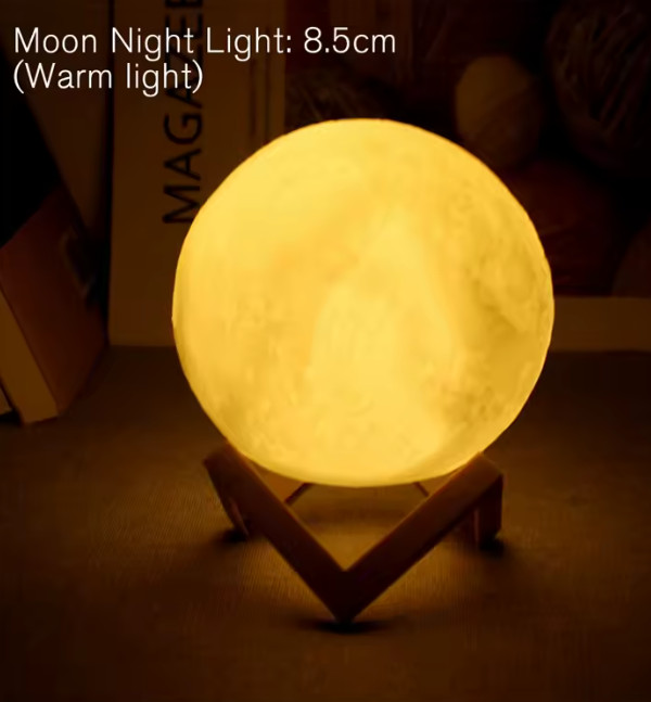 8cm Moon Lamp LED Night Light Battery Operated with Stand Starry Bedroom Decor