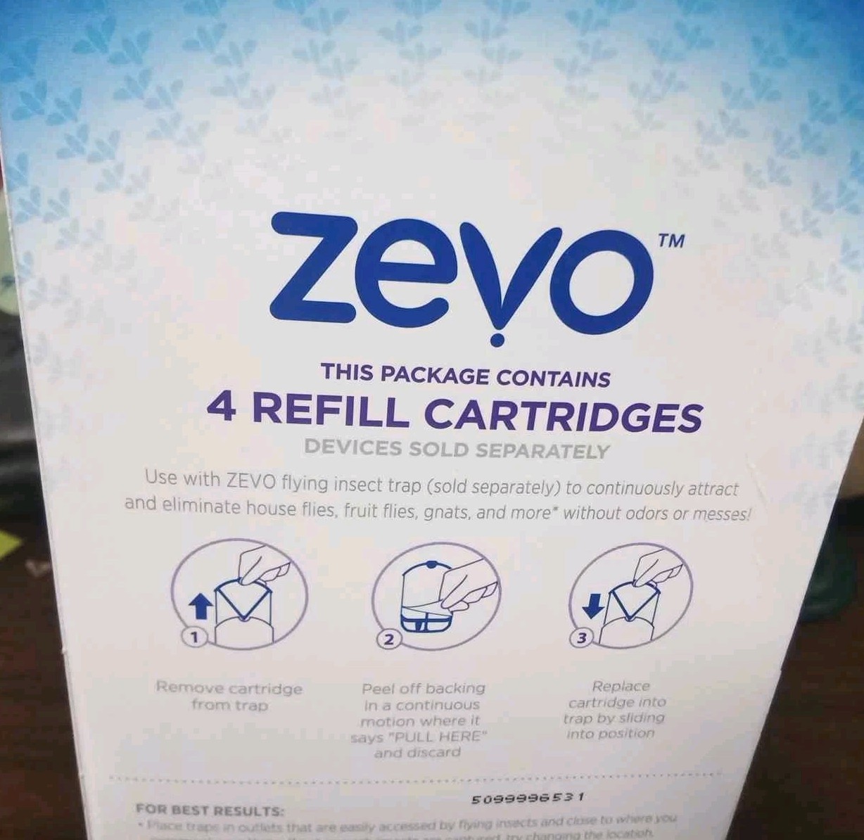 Zevo Flying Insect Trap, Fly Trap Refill Cartridges (Twin Pack, 4 Cartridges)