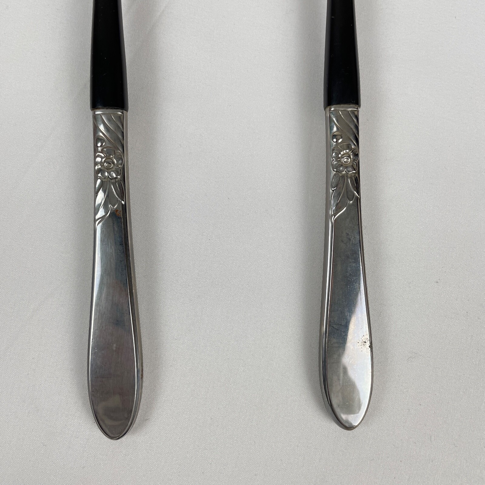 Vintage Salad Serving Utensil Set Plastic & Metal Floral Pattern