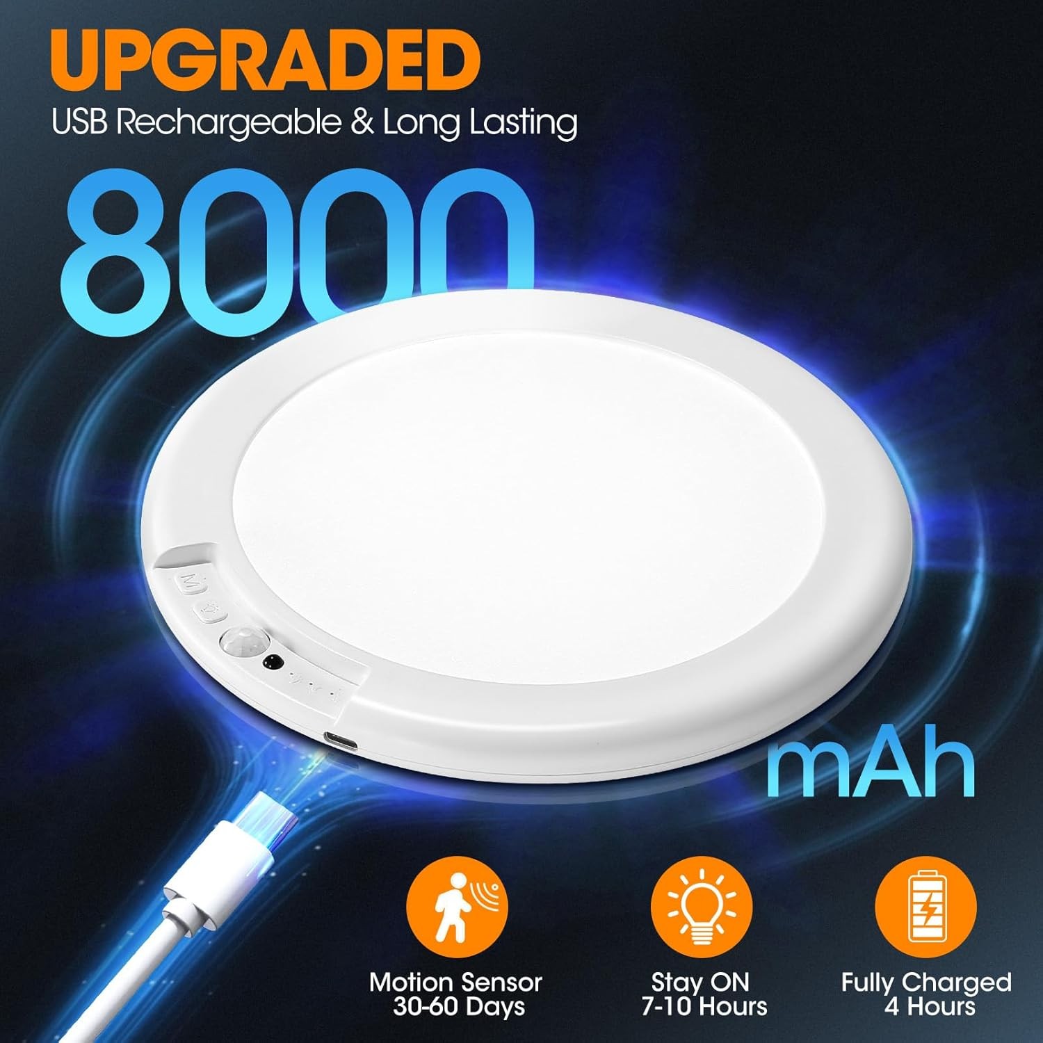 Wireless Closet Lights Motion Sensor，No Wiring Rechargeable Ceiling Light