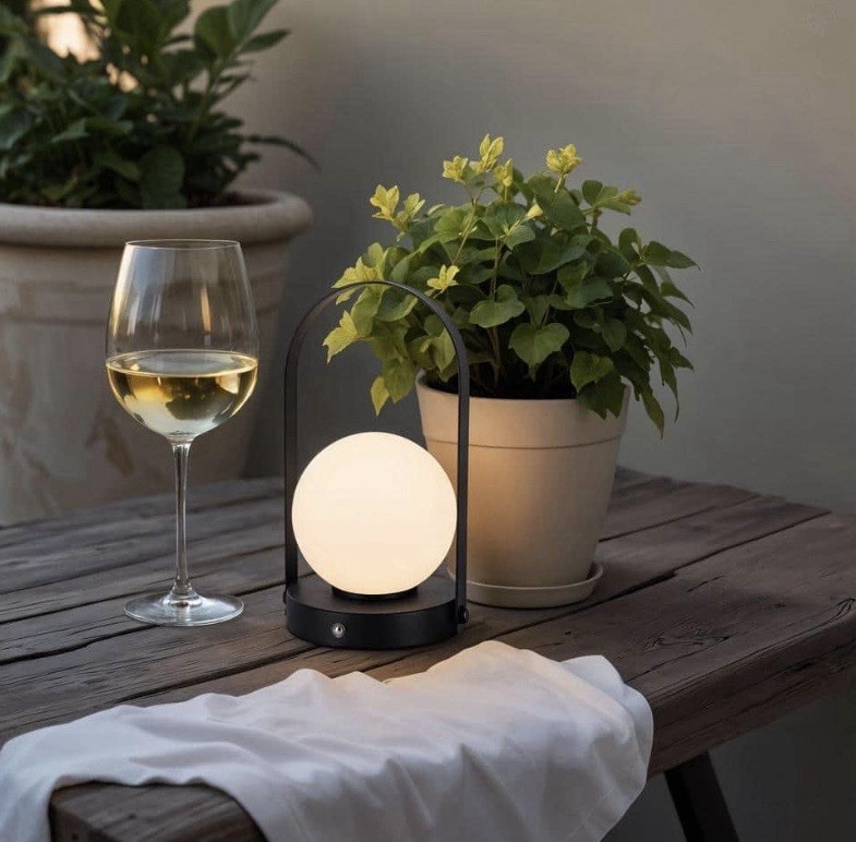 Alsy 9.8 In. Black Contemporary Rechargeable 3 Integrated LED Globe Lamp Set Of
