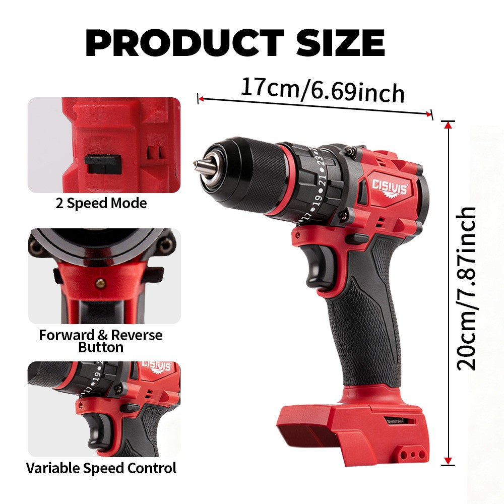Compatible Milwaukee M18 Battery 35N.m Brushless Drill Driver Bare Tool
