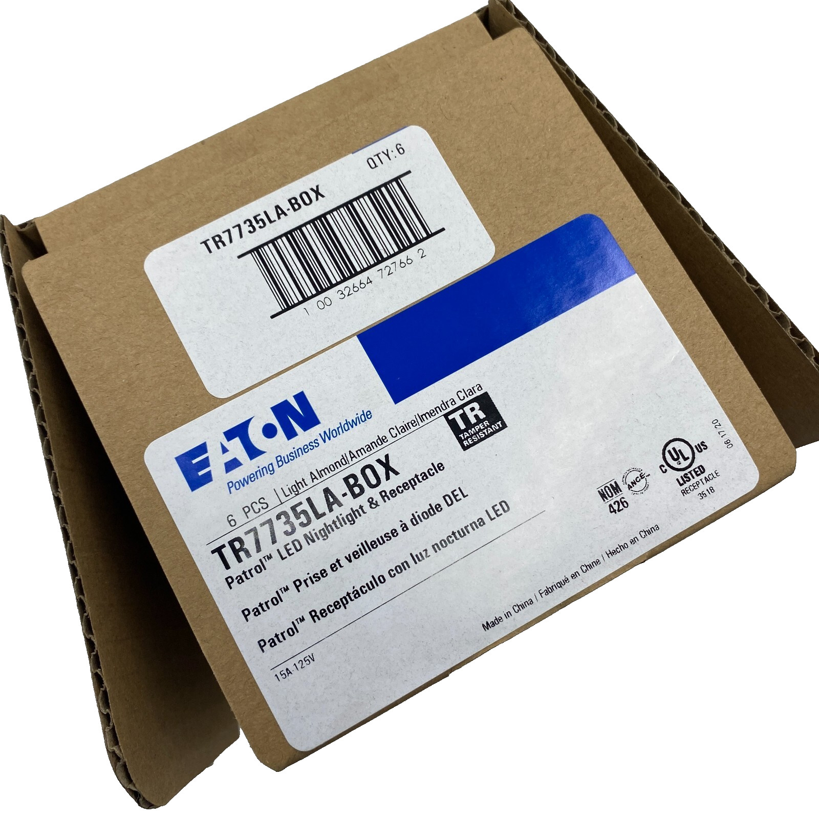PACK OF 6 EATON TR7735LA LED NIGHTLIGHT & RECEPTACLE 15A 125V TAMPER RESISTANT🎯