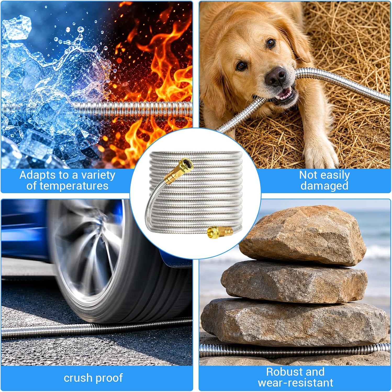 25/50/75/100ft Stainless Steel Metal Garden Hose Water Pipe Lightweight Flexible