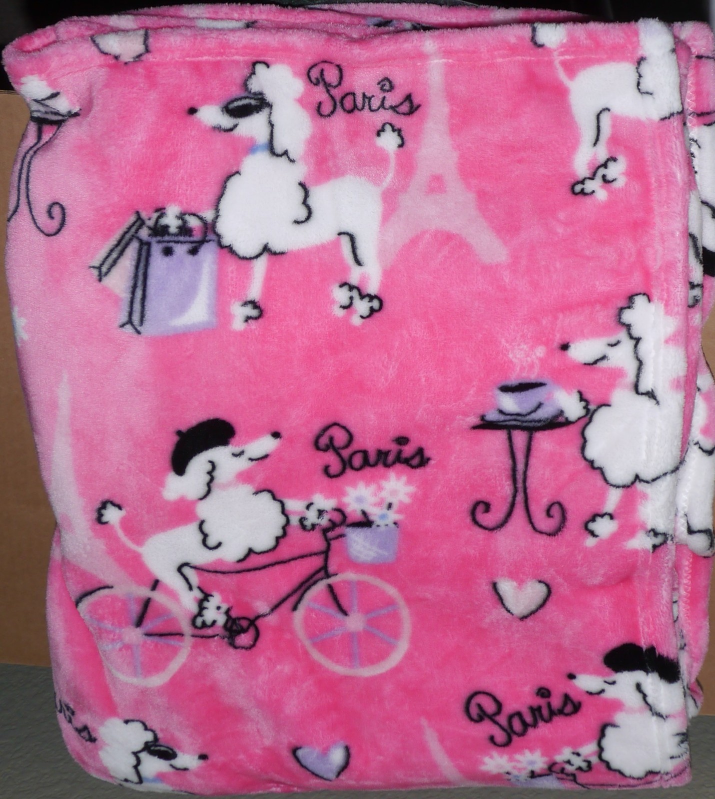 NEW Betsey Johnson 50″x70″ Soft Throw Blanket Poodle Flowers Paris Eiffel Tower