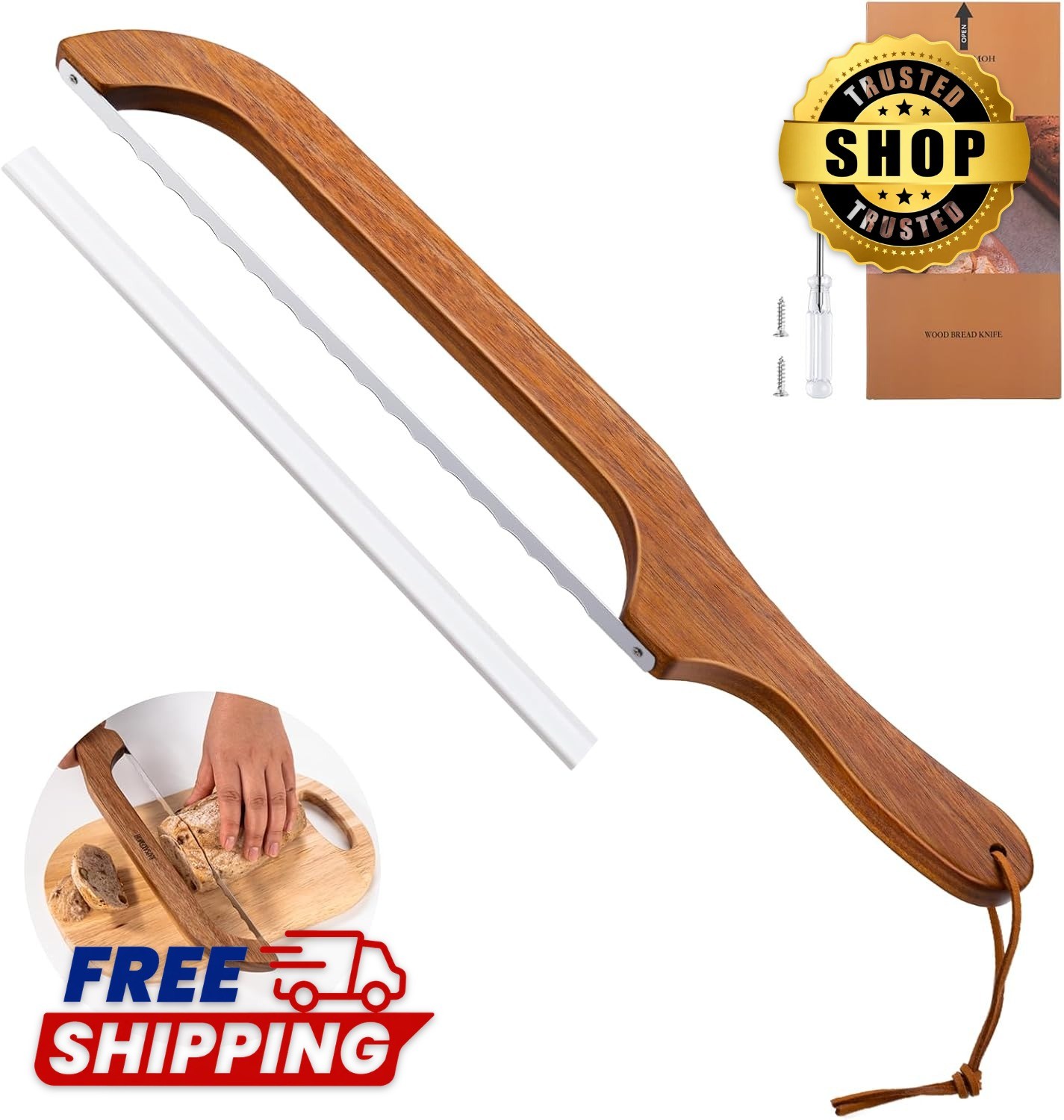Bow-Style Bread Slicing Knife 15.7″ Even Cuts for Loaves & Baguettes