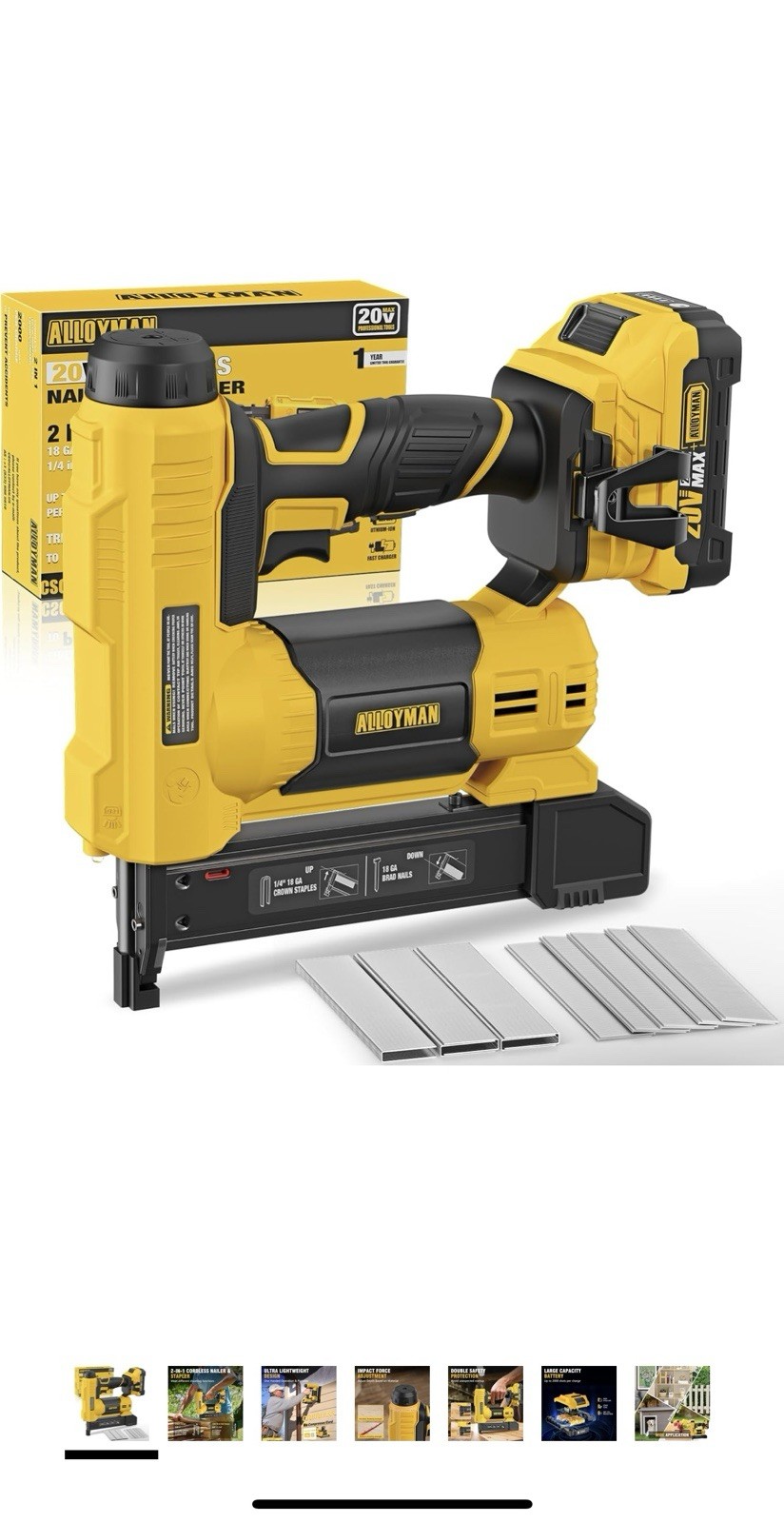 Alloyman 18 Gauge Nail Gun Battery Powered, 2 in 1 Cordless Brad Nailer/Elect