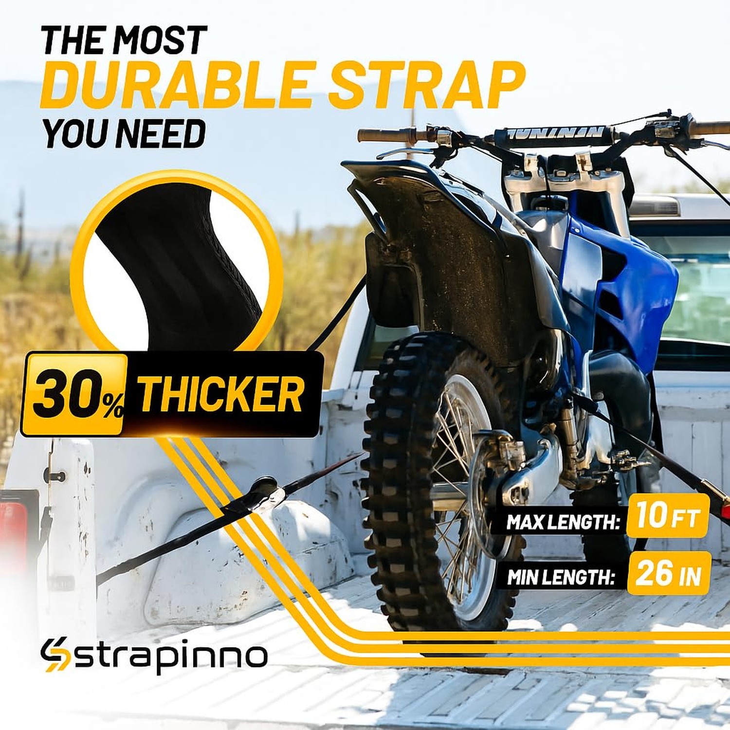 Strapinno Retractable Ratchet Straps (4-Pack), 1 in x 10 ft, 1,500LBS Break S…