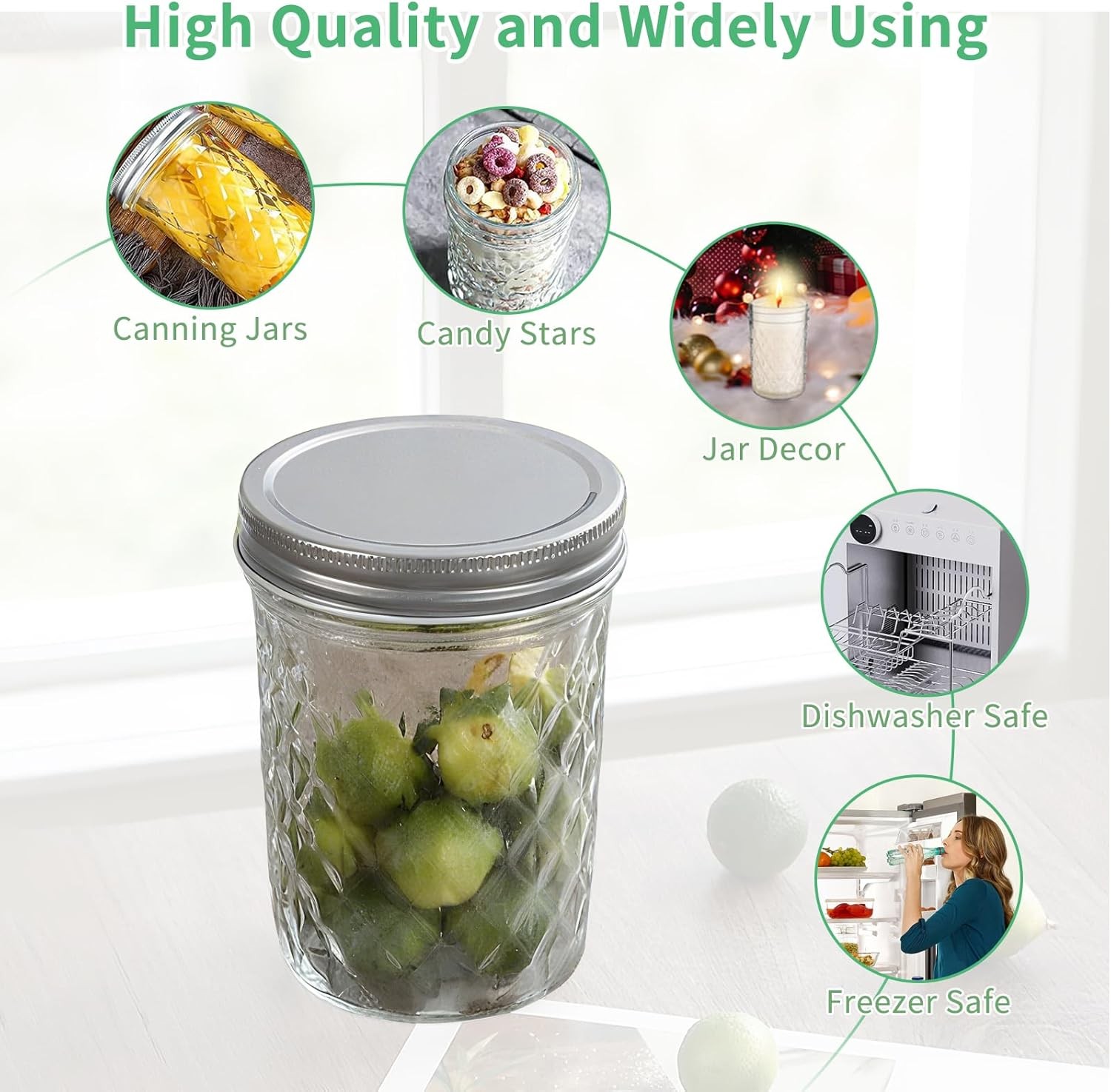 Mason Jars 12oz 350ml Regular Mouth Glass Canning with Airtight Lids