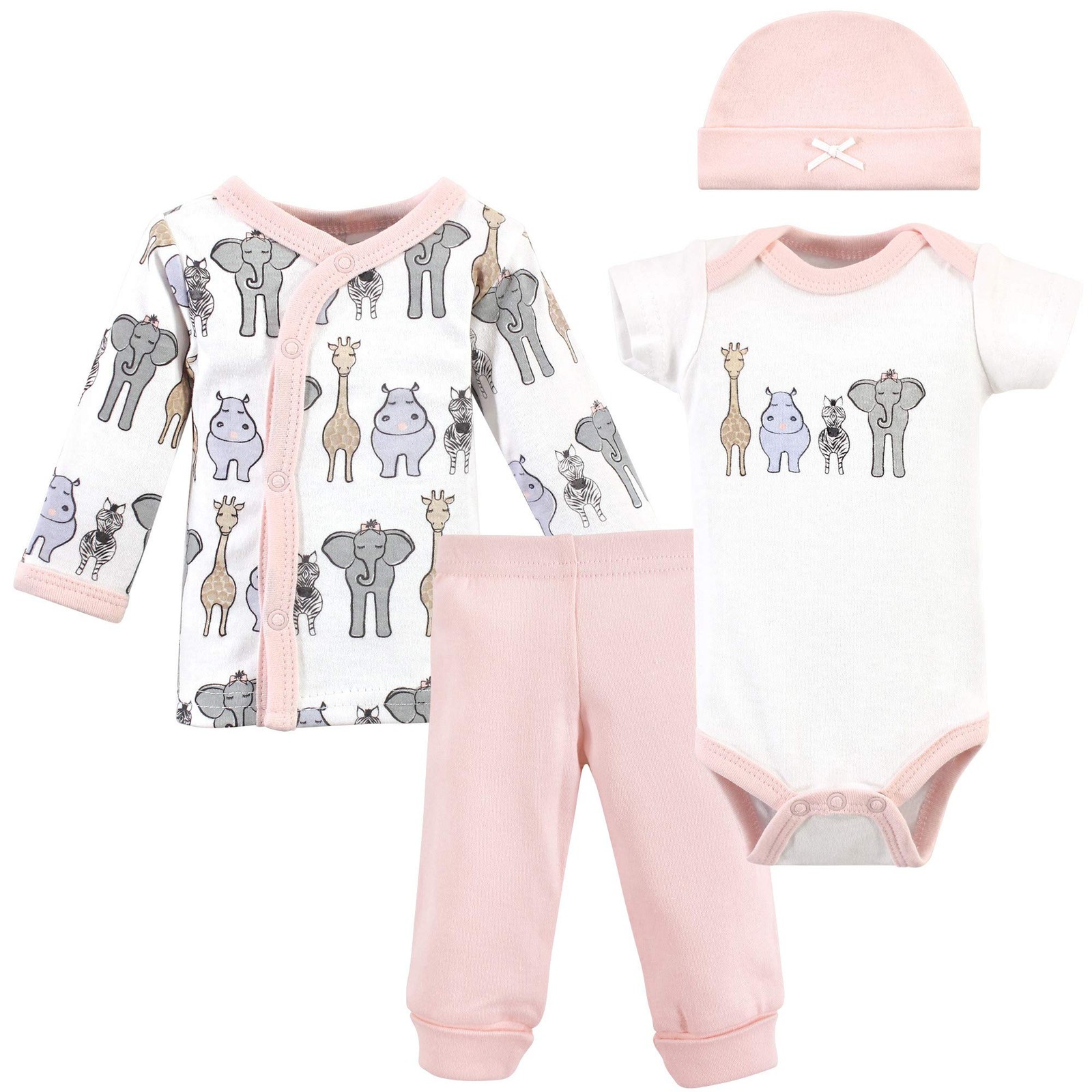 Hudson Baby Unisex Baby Preemie Layette Set 4-Piece Pink Safari, Preemie