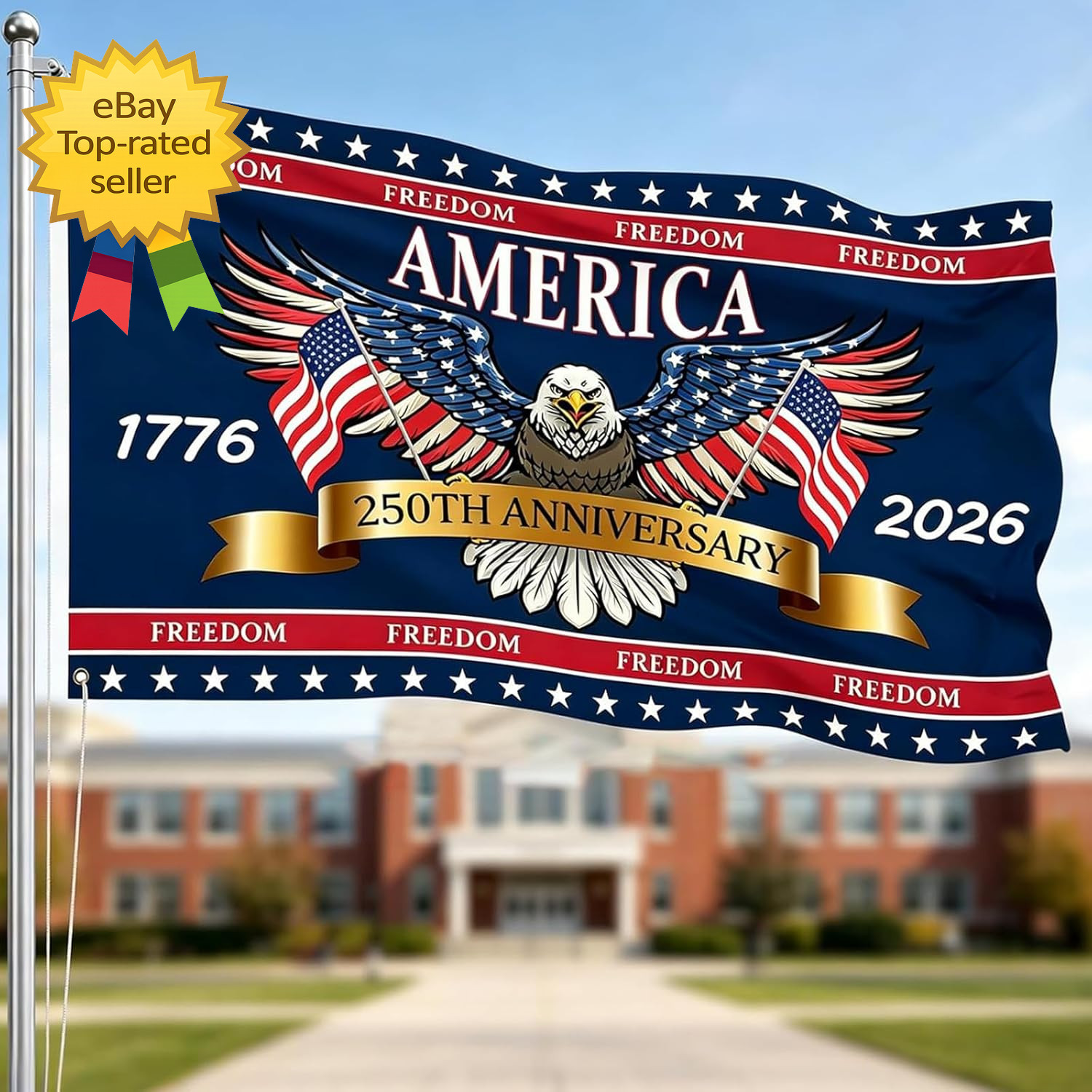 3 Ply 250 Years America Flag Double Sided Patriotic Eagle 3 X 5 Ft Anniversary