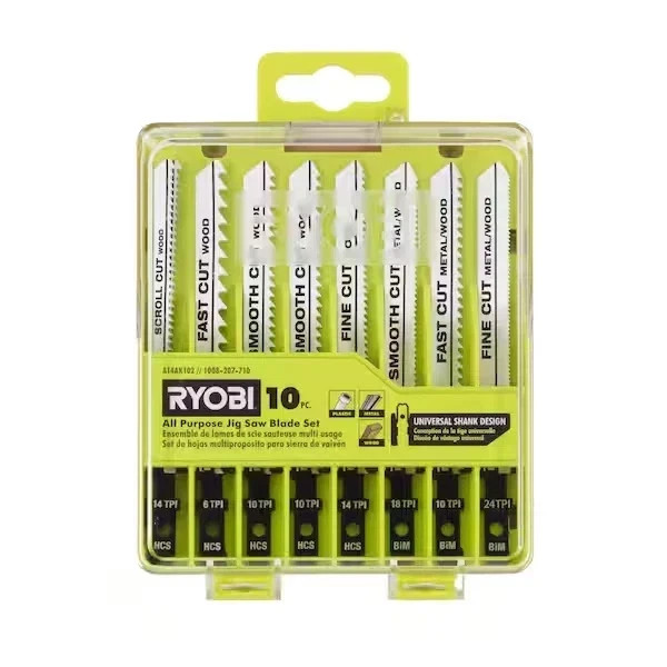 (10-Piece) Ryobi Jig Saw Blade Set, All Purpose, Universal, Wood Plastic Metal