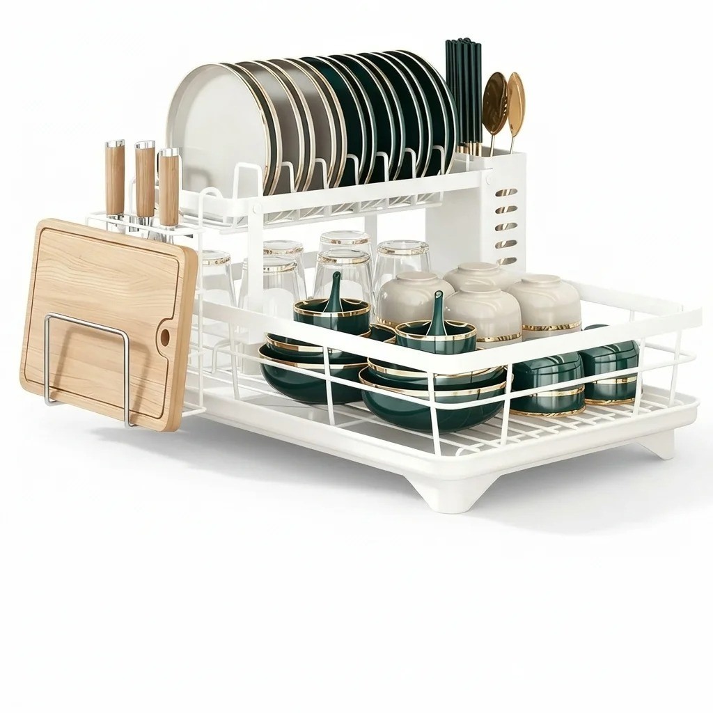 2 Tier Dish Drying Rack Foldable Stainless Steel Dish Drainer Kitchen Counter