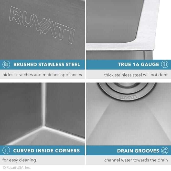 Ruvati 33″ Undermount 60/40 Double Bowl 16Gauge SS Kitchen Sink- RVH7419