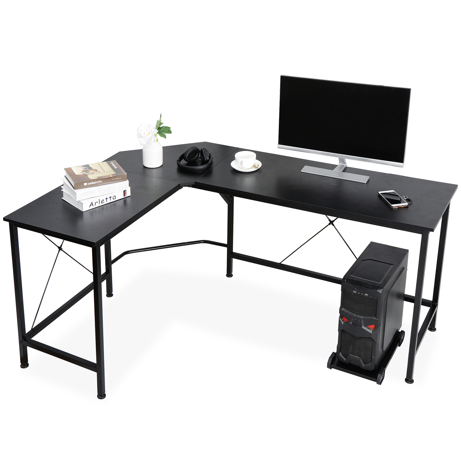Computer Gaming Laptop Table L-Shaped Desk Corner Workstation for Office Home