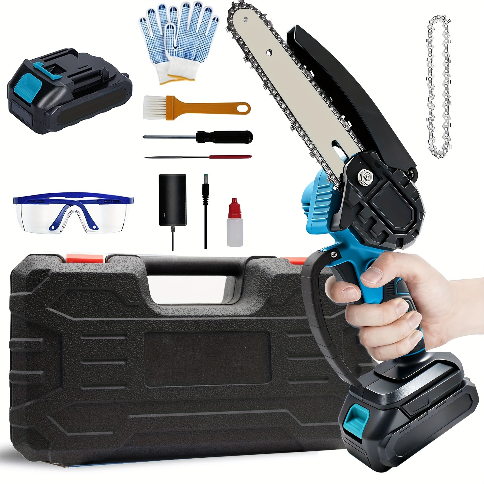 6″ Cordless Mini Chainsaw, Handheld w/Battery, Wood Cutting Gift