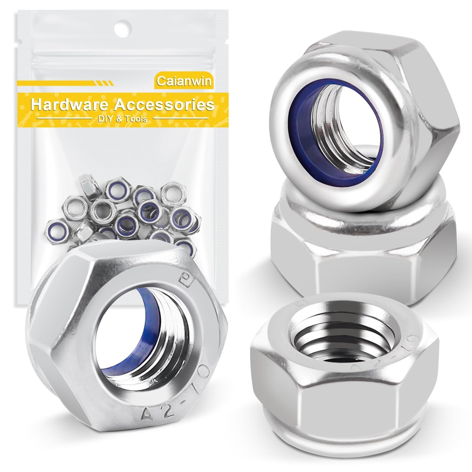 50Pcs M6-1mm Nylon Insert Hex Lock Nuts DIN985 Stainless Steel A2 Self Lockin…