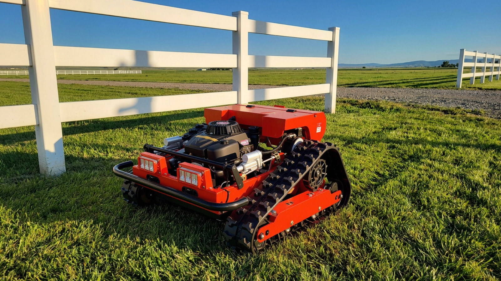 Remote Control Tracked Lawn Mower 22″ 550mm Cut Loncin 224CC 9HP 45° Slope Elect