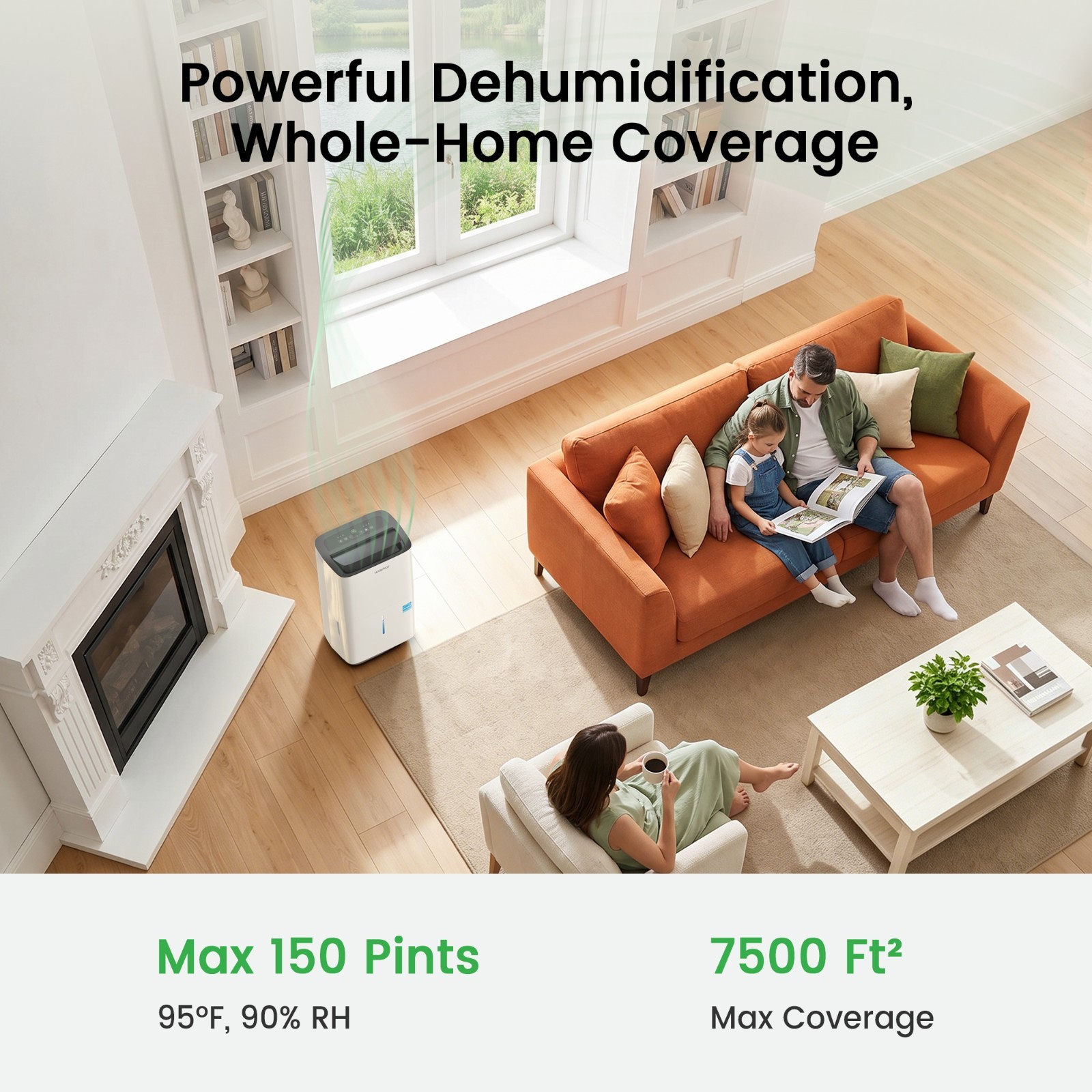 Waykar Energy Star Dehumidifier 150 Pint W/Pump for Home, Basement & Large Space