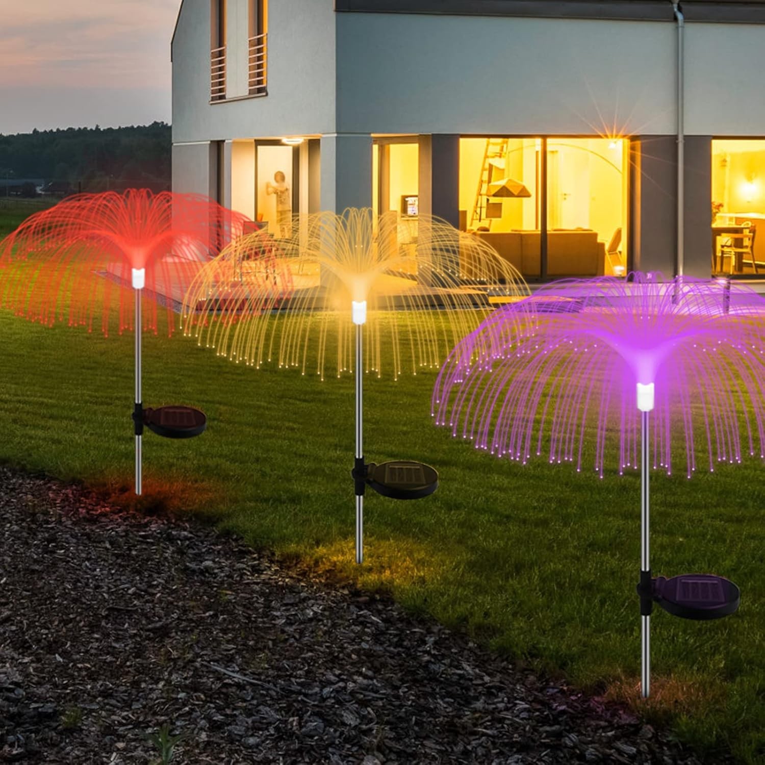 2PCS Solar Power Garden Lights LED 7Color Changing Stake Jellyfish Light Outdoor