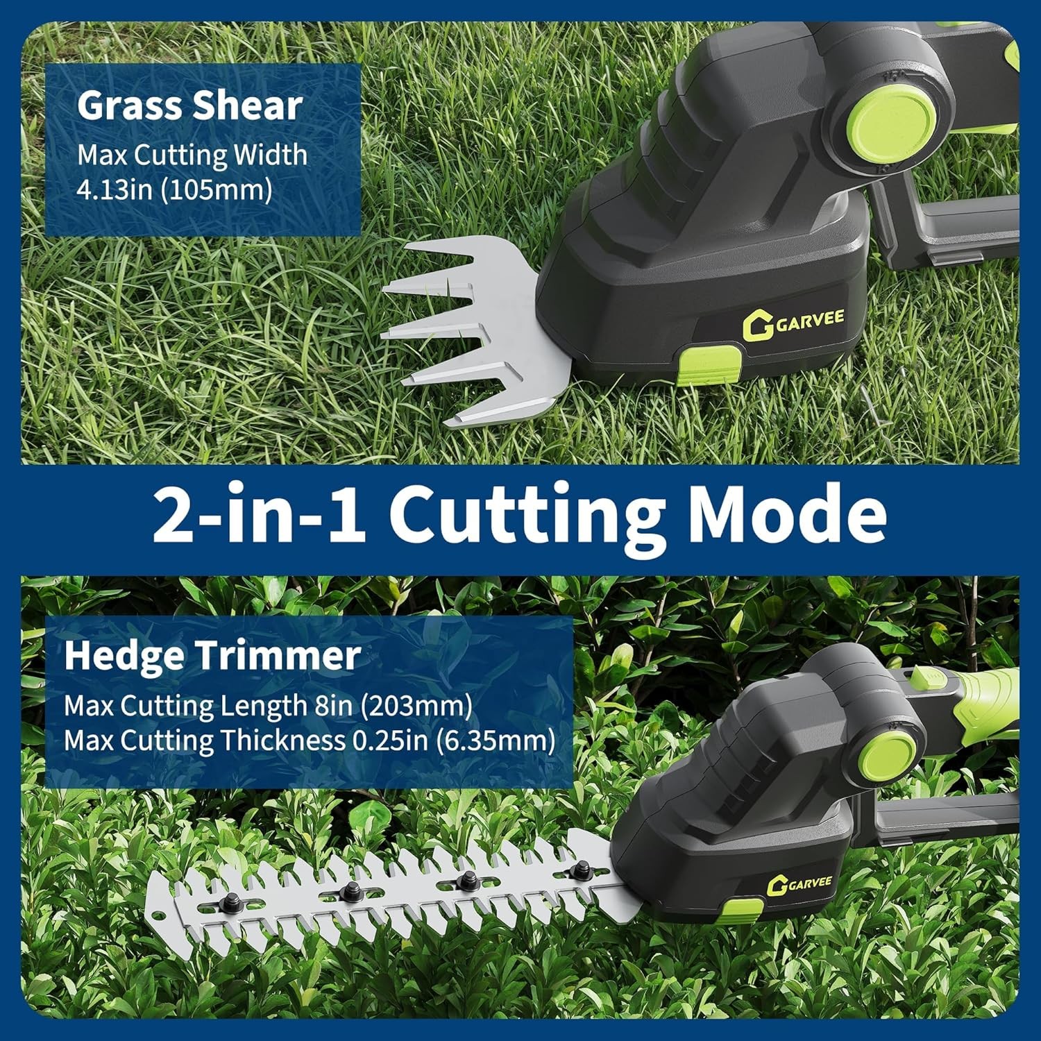 2-in-1 Cordless Hedge Trimmer 20V Battery Handheld Shrub Trimmer & Grass Shear