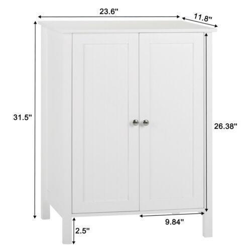 Wooden Cabinet 3 Shelves Double Door Bathroom Storage Floor Organizer white