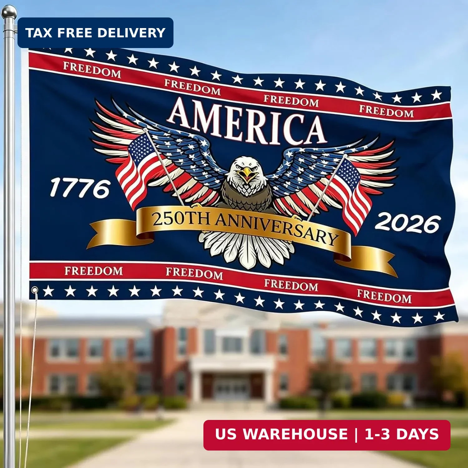 3 Ply 250 Years America Flag – Double Sided Patriotic Eagle 3 x 5 ft Anniversary