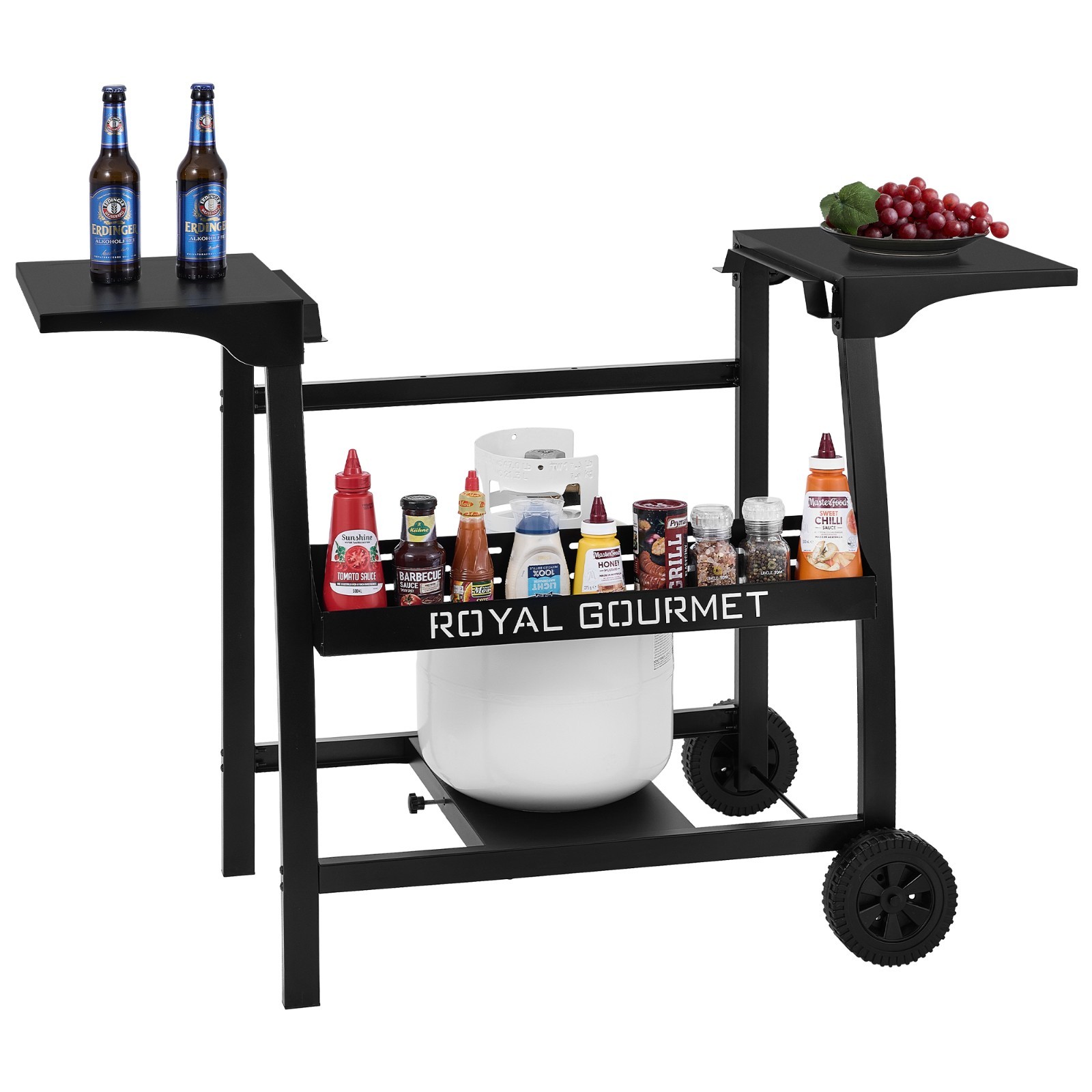 Royal Gourmet Tabletop Griddle Stand with Basket and Side Shelves, Black