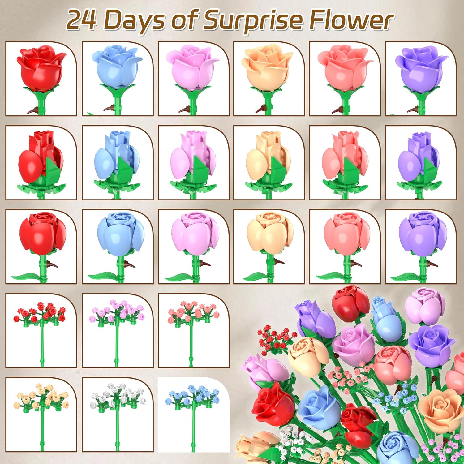 Flower Bouquet Advent Calendar 2025 for Adults Teens Kids, 24 Days Flower Bouque