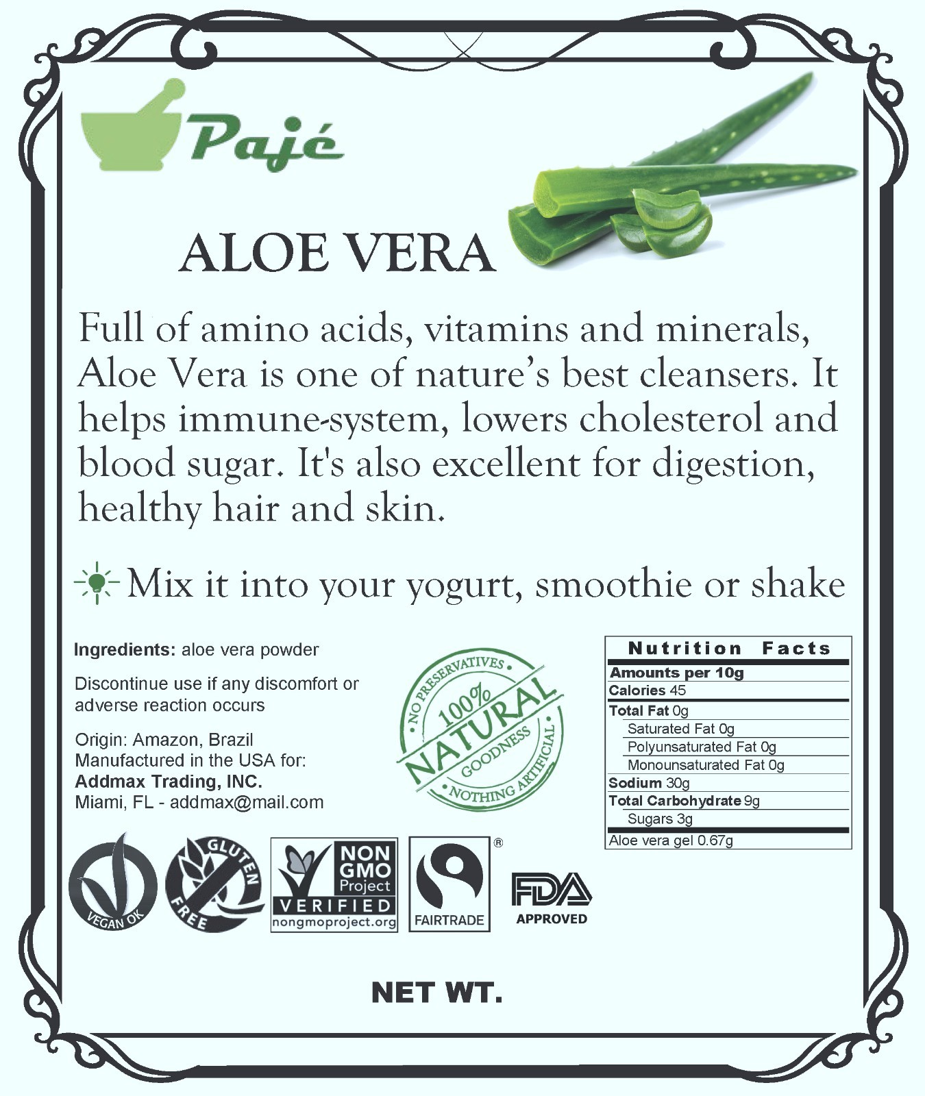 Aloe Vera gel powder 4oz 8oz 16oz 1lb 32oz 2lb 3lb 8lb 20kg Paje beauty nutriti