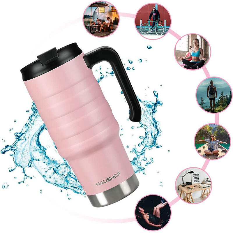 HAUSHOF 24 oz Travel Mug Steel Double Wall Vacuum Spill Proof Insulated Tumbler