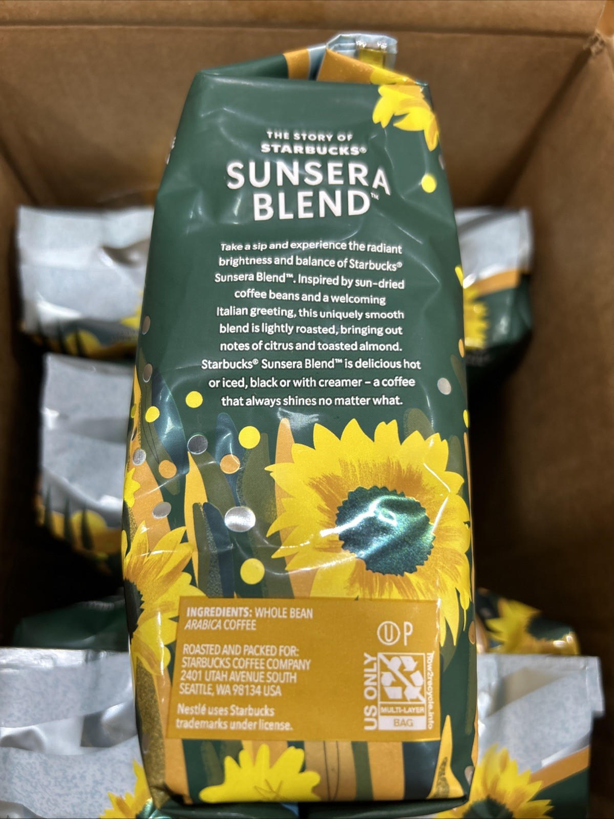 6 x Starbucks Sunsera Blend Light Roast Whole Bean Coffee 12oz each.