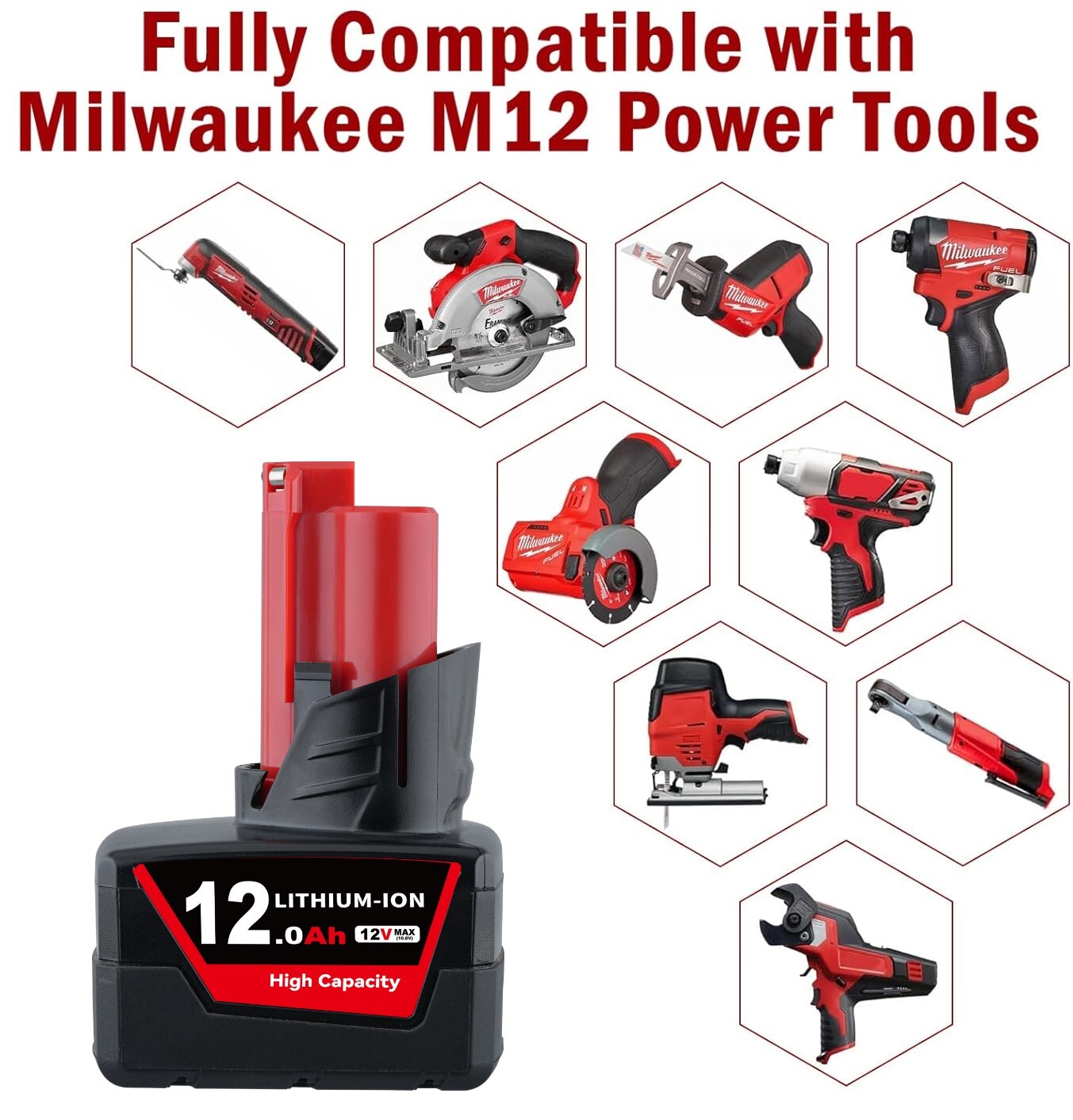 2X 12.0Ah 48-11-2460 for M12 LITHIUM 12V Extended Capacity Battery For Milwaukee