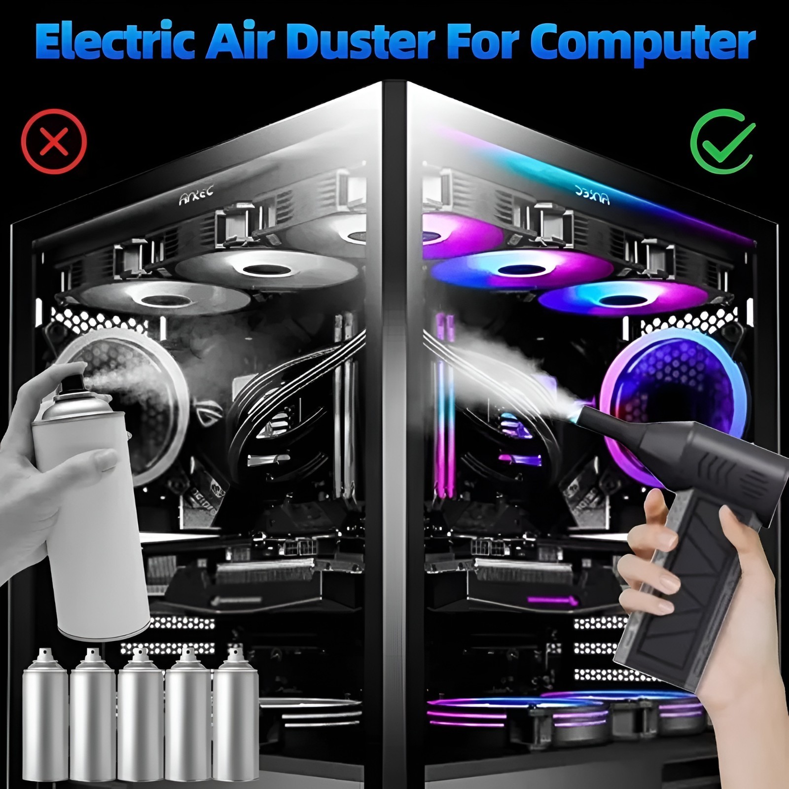 Cordless Electric Air Duster Mini Jet Fan Turbo Blower 5000mAh Rechargeable LED