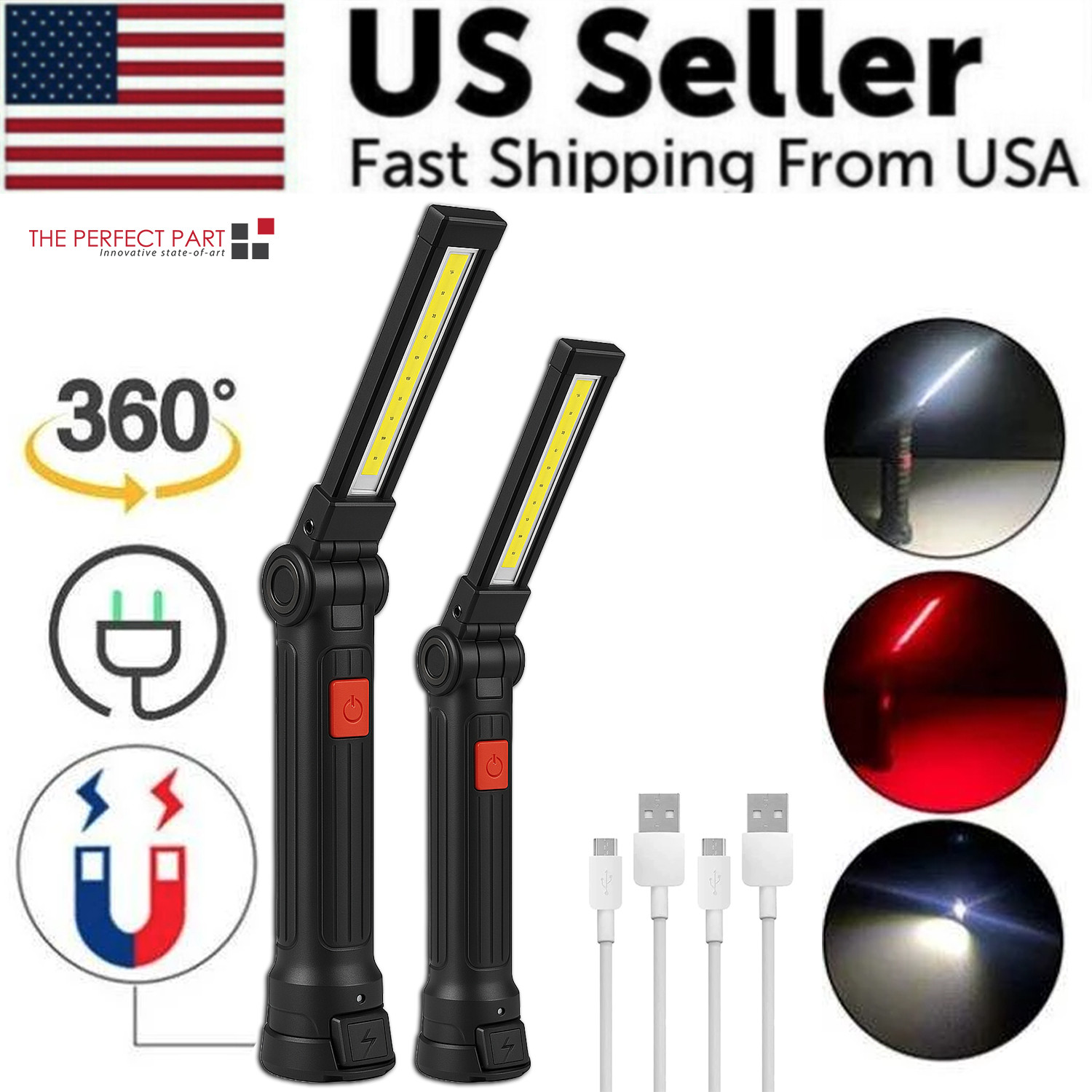 Rechargeable LED COB Work Light Mechanic Flashlight Lamp Magnetic Base Bright