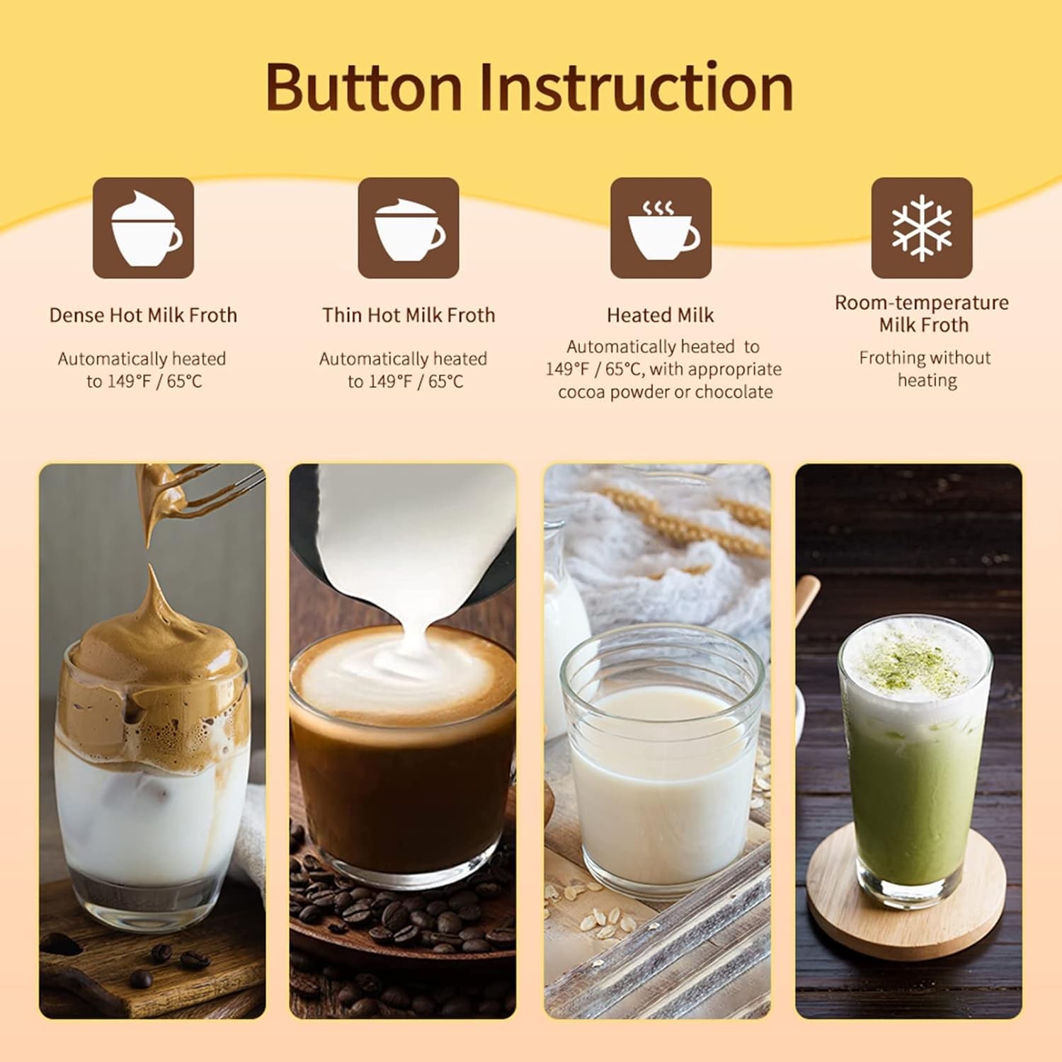 4 in 1 Electric Milk Frother: 10oz/350 mL Large Electric Milk for Hot and Cold