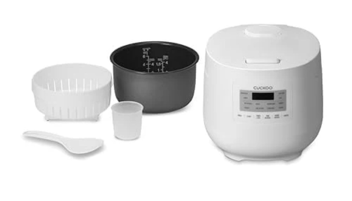 6-Cup Cuckoo Rice Cooker: 11 modes, auto-warm, timer & dishwasher-safe parts.