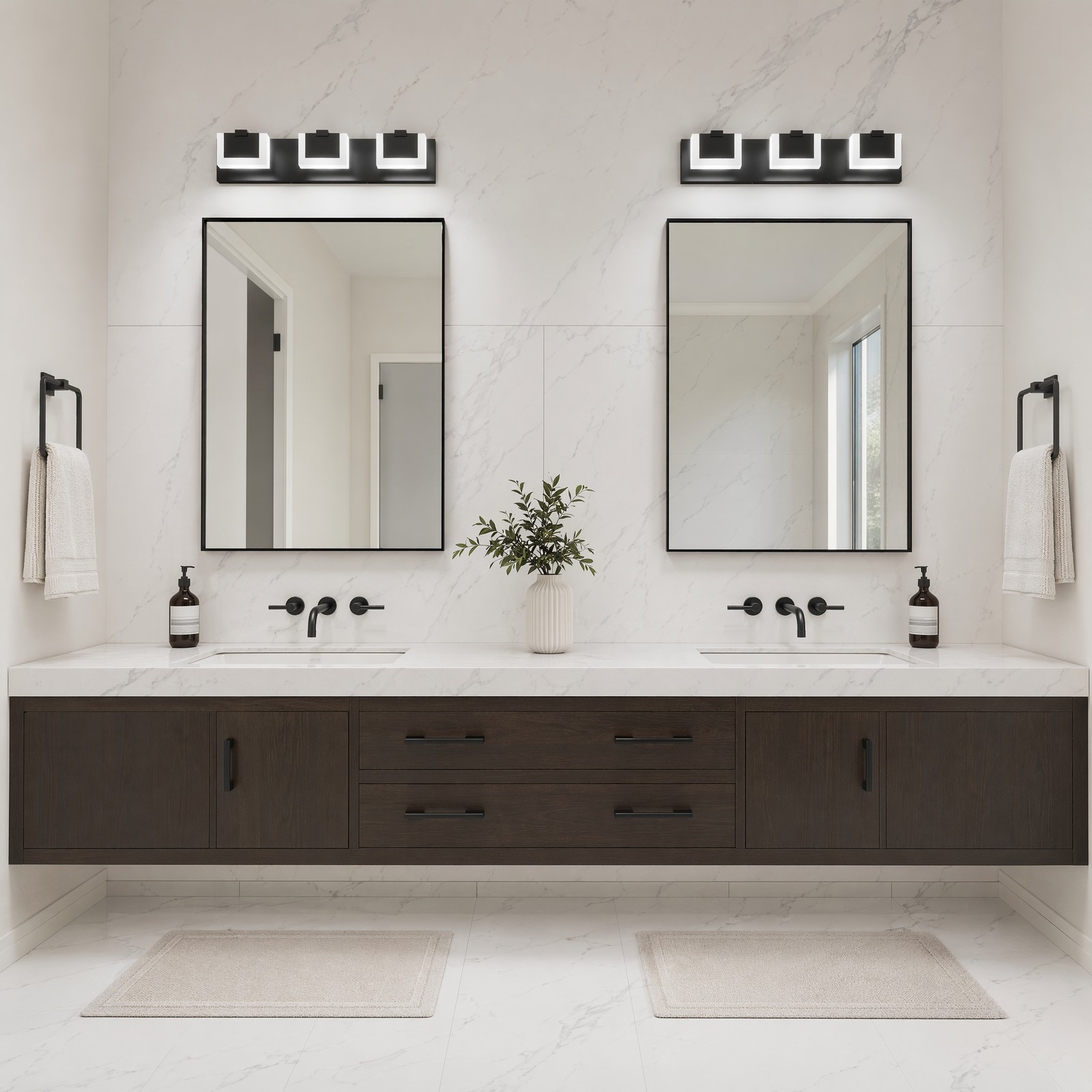 22 in Bathroom Black Dimmable LED Vanity 3 Light Over Mirror Wall Sconce Fixture