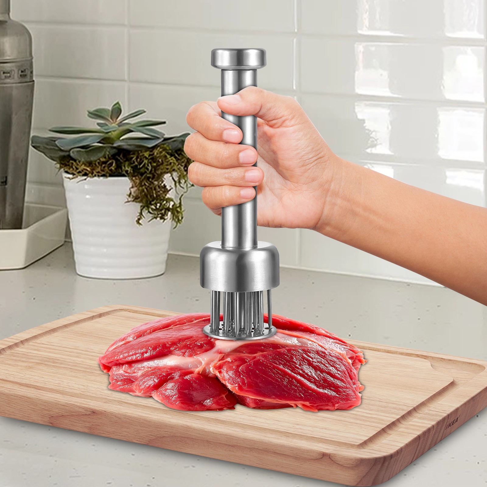 304 Stainless Steel Meat Tenderizer Tool with 21 Needles for Tenderizing Beef