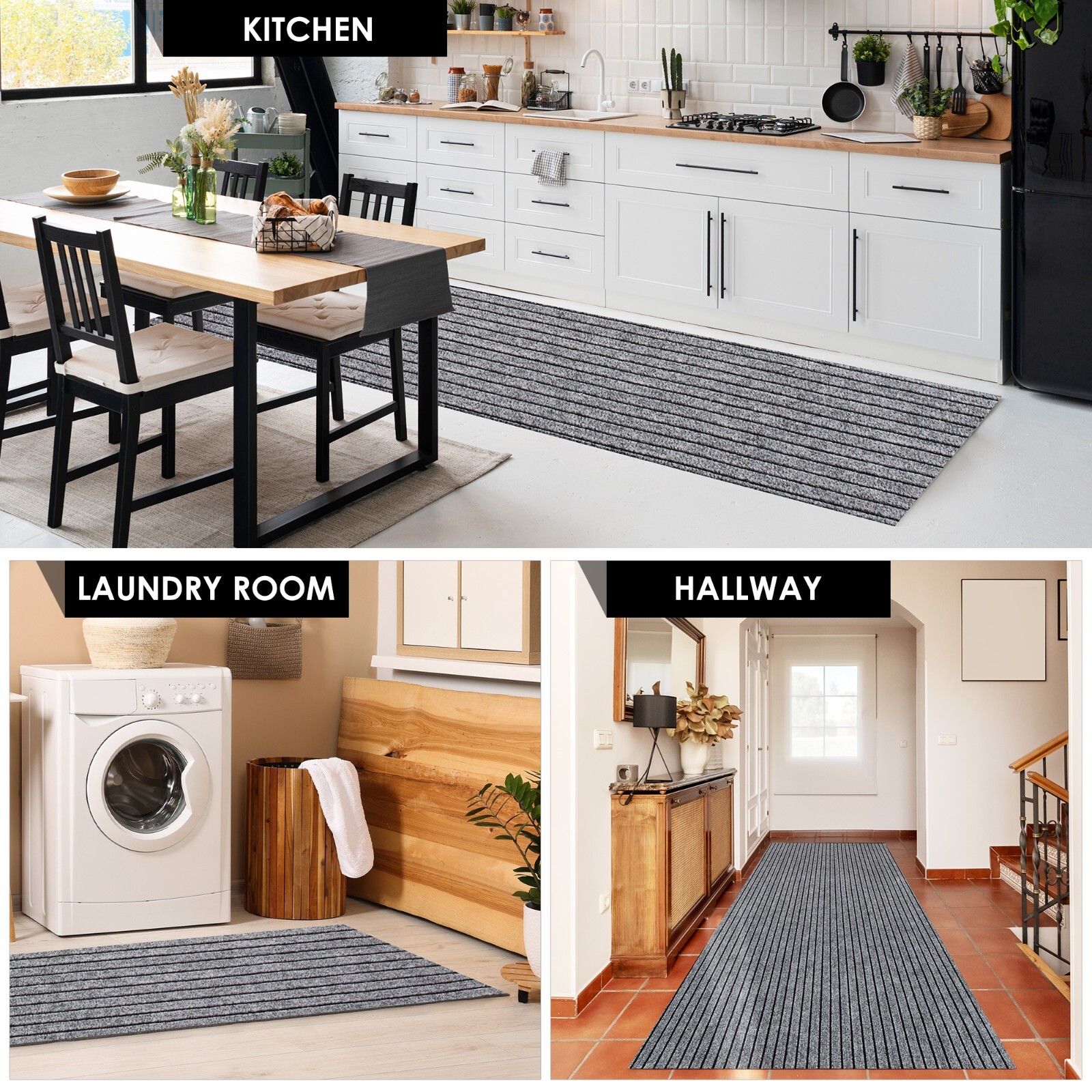 Runner Rug 2 x 6, 3 x 12 ft Hallway Non Slip Rubber Rugs for Kitchen Carpet