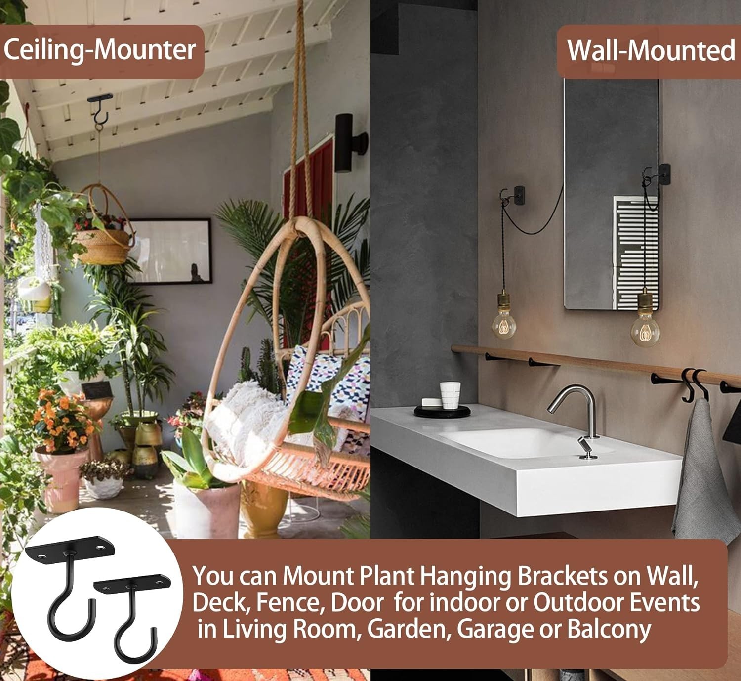 Ceiling Hooks for Hanging Plants 2Pack 2.5in,Wall Plant Hooks for Plants,Ligh…