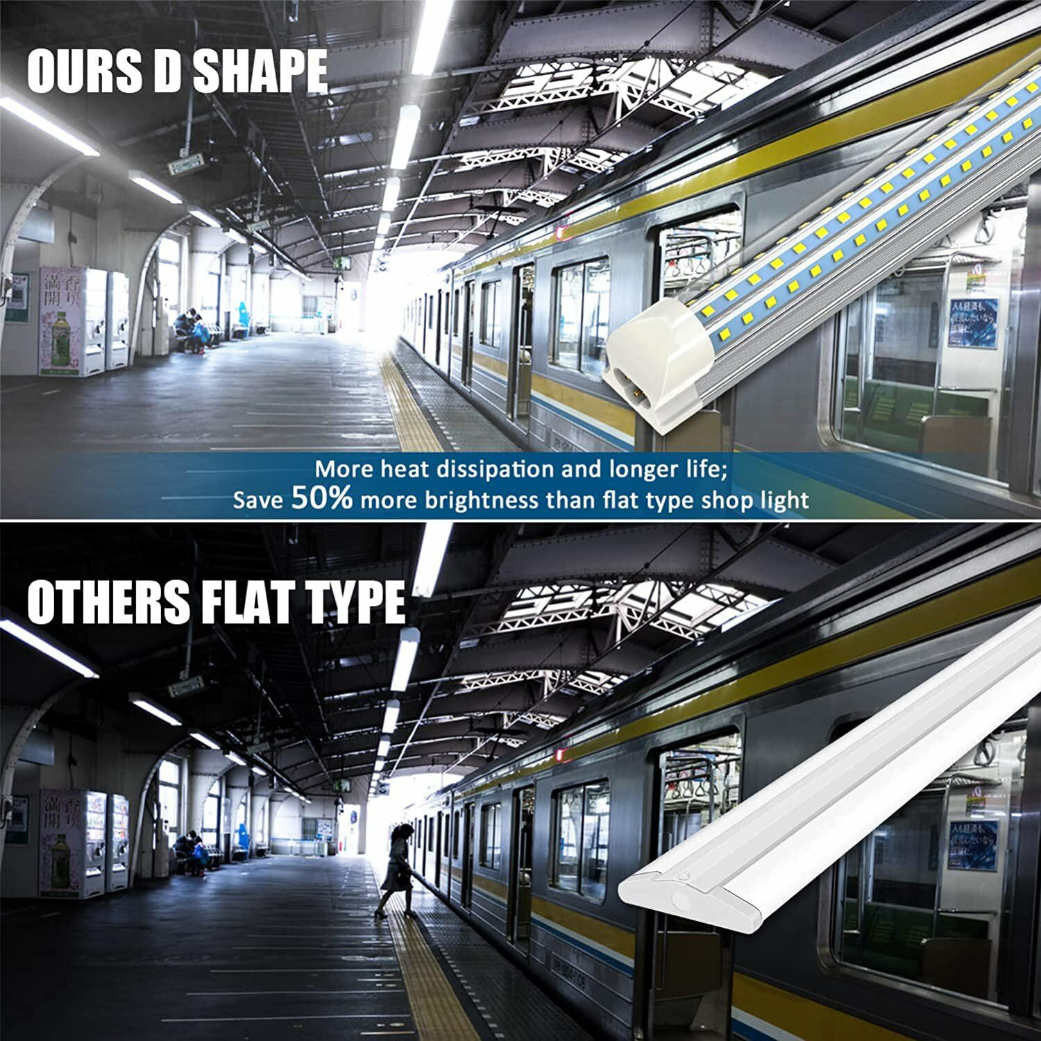 T8 4FT 8FT LED Shop Light Fixture Integrated 60W 120W Tube Light Bulbs D-Shape