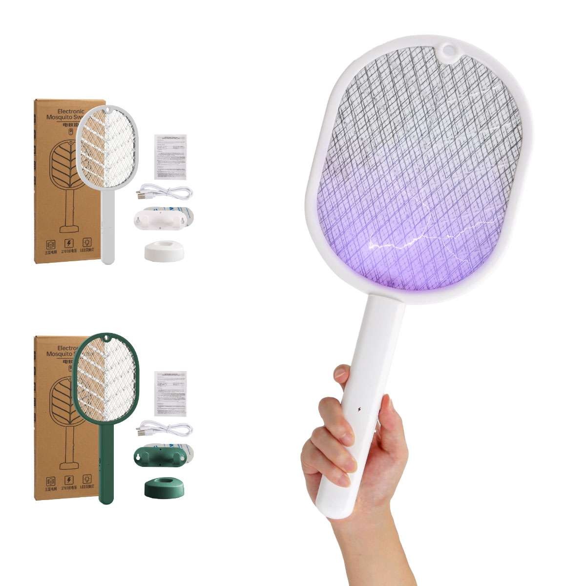 Handheld USB Rechargeable Mosquito Fly Swatter Zapper Killer Bug Insect Racket