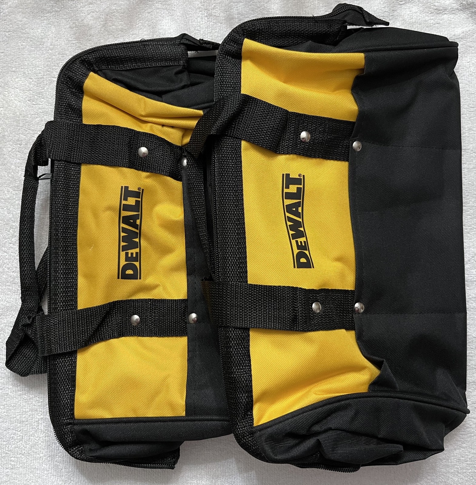2 New Dewalt 15″ Heavy Duty Ballistic Nylon Tool Bags w Runners 3 outside Pocket