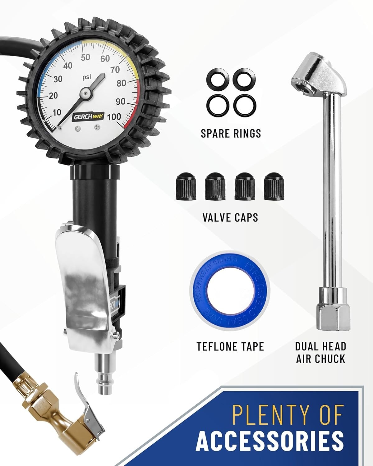 Reliable Tire Inflator with 1.0 Count Set, Brass Construction and Accurate Gauge