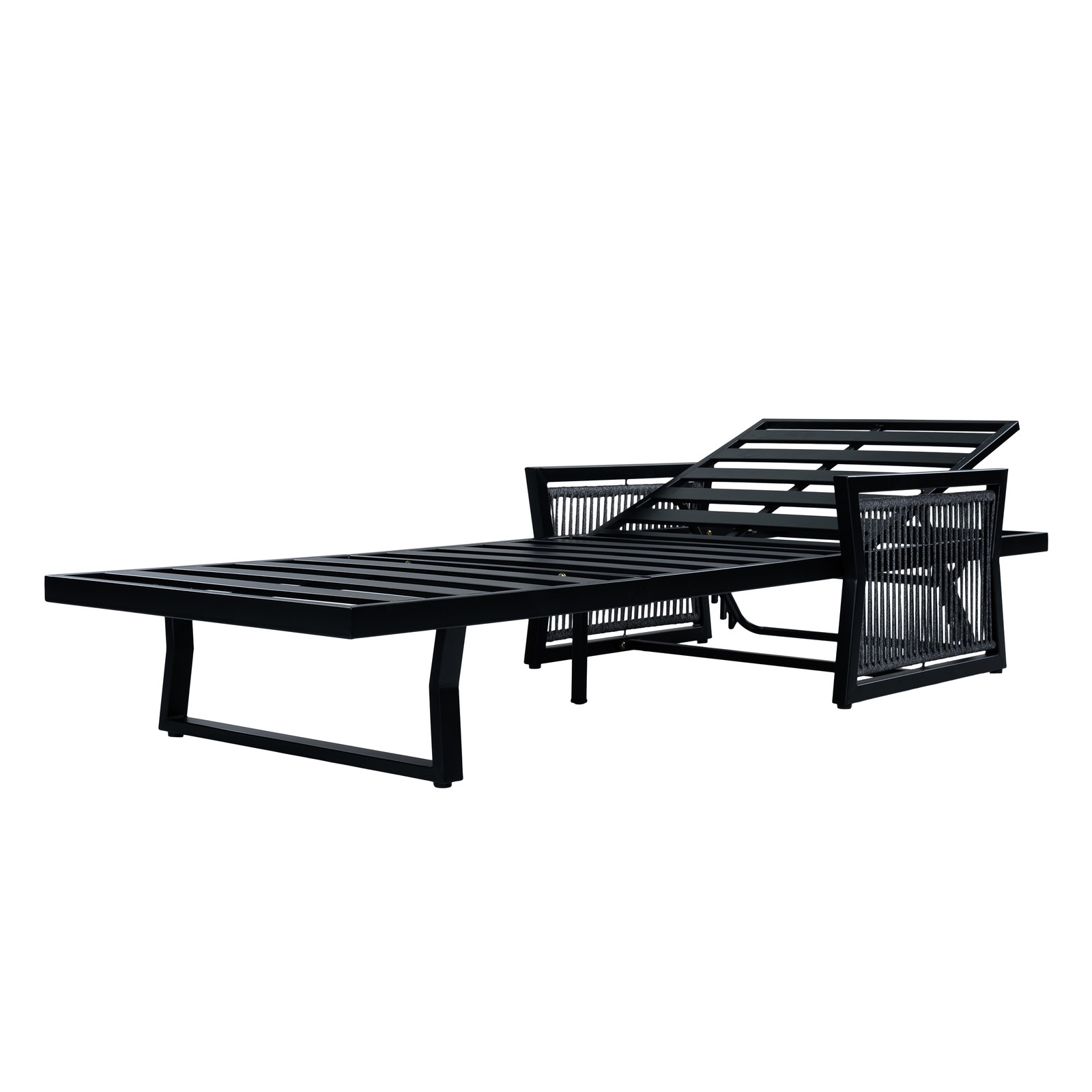 All-Black Chaise Lounge with 4″ Thick Dark Grey Cushion, 400 LBS Capacity