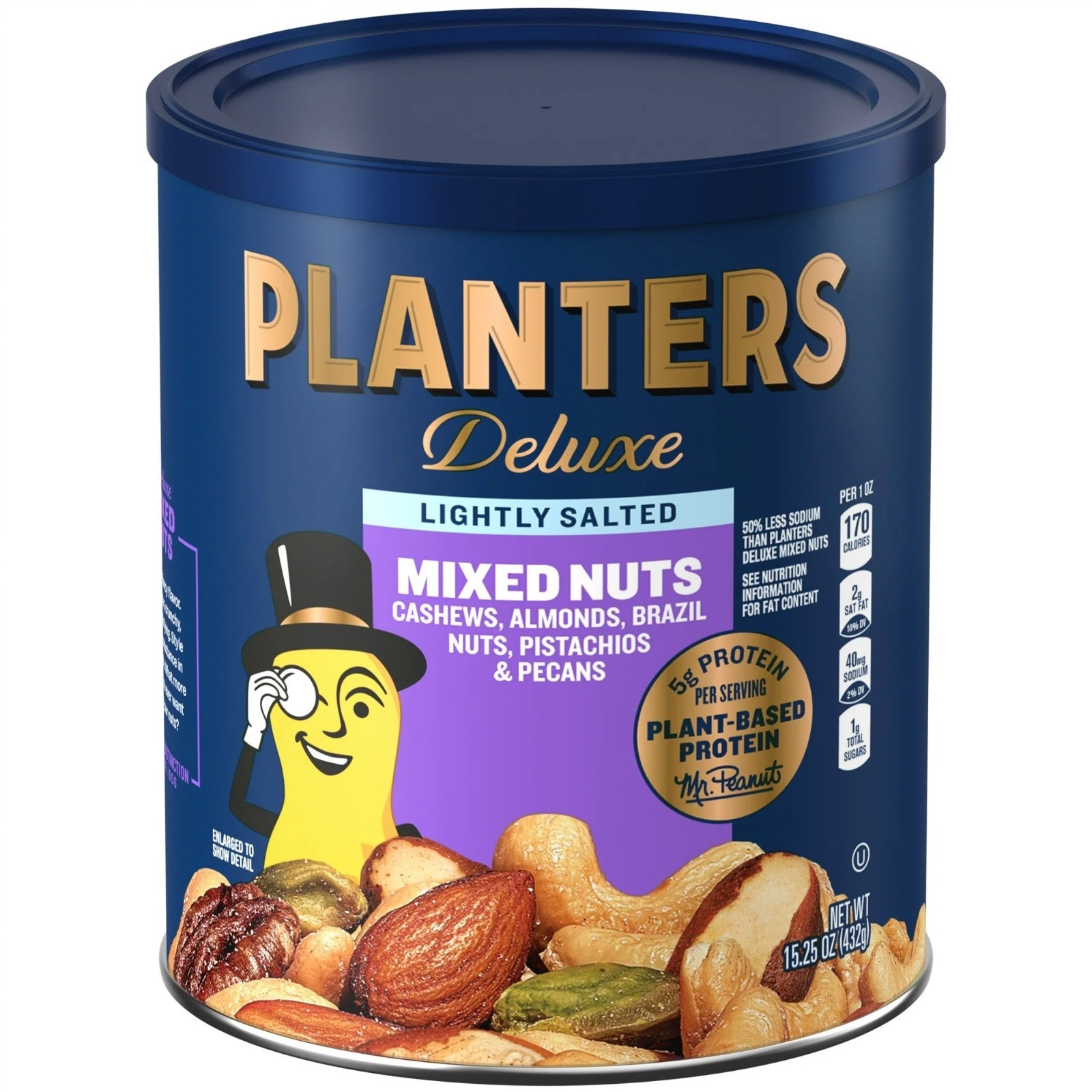 PLANTERS Deluxe Lightly Salted Mixed Nuts, Party Snacks, Plant-Based Protein 15.