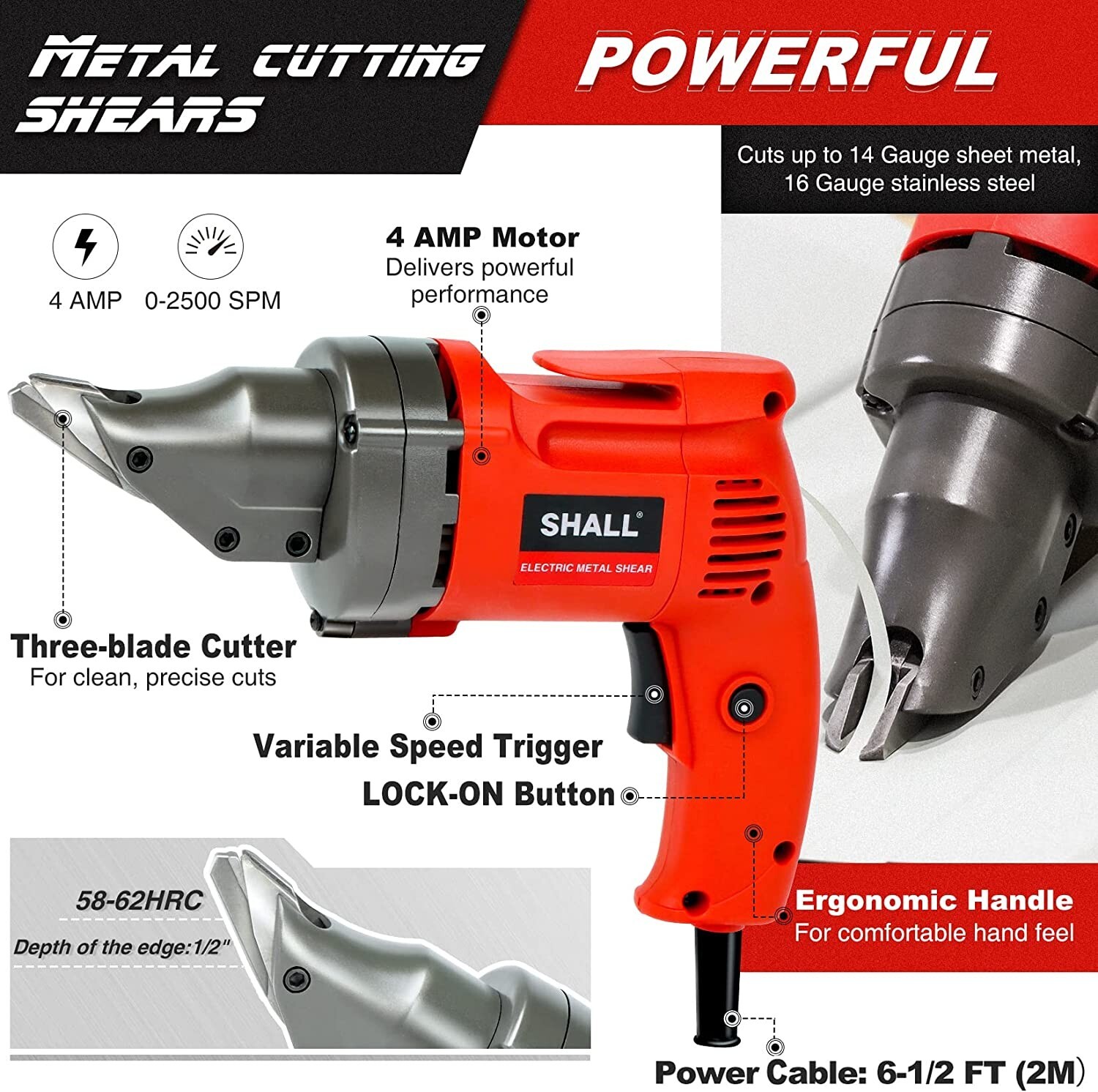 SHALL Electric Metal Cutting Shear, Corded Sheet Metal Cutter, Variable Speed