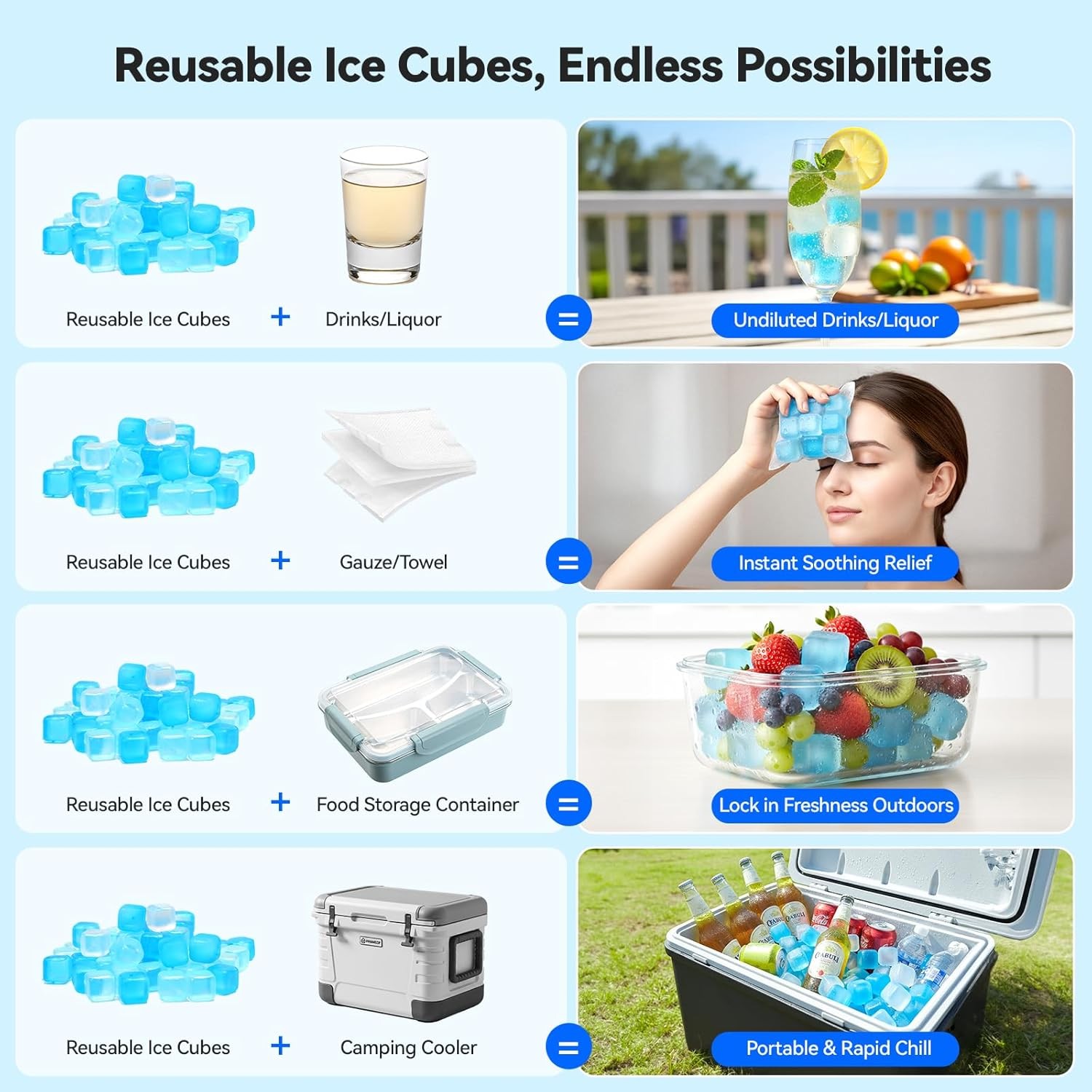 360 Pack Reusable Ice Cubes Drinks BPA-Free Ice Packs Lunch Boxes Coolers